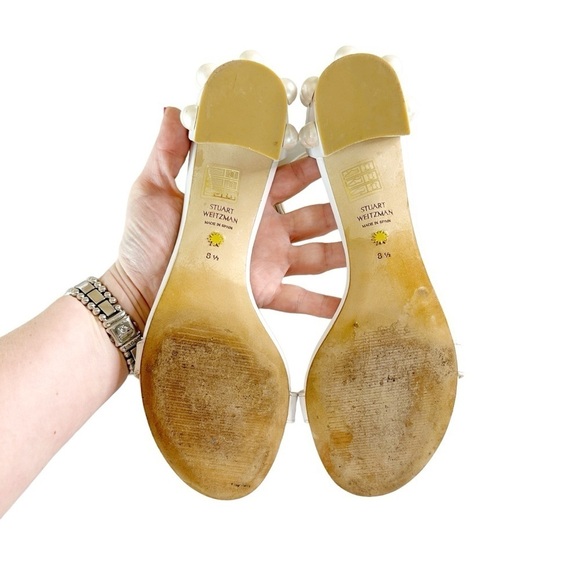 Stuart Weitzman Simple Pearls Block Heel Sandals in White Size 8.5 - Picture 7 of 12